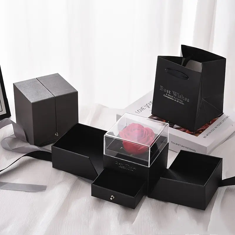 Mother's Day Black Artificial 1 Flower necklace Gift Box