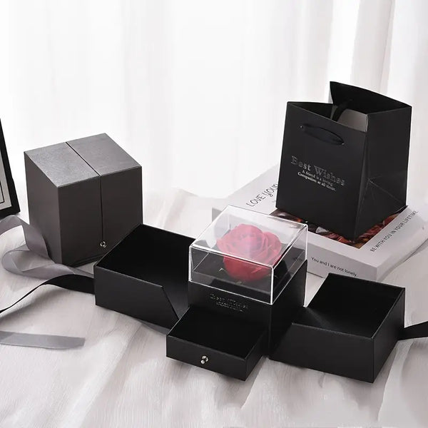 Mother's Day Black Artificial 1 Flower necklace Gift Box
