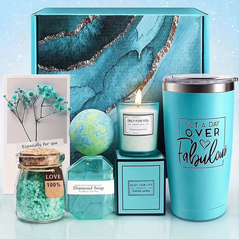 Mother's Day Relaxing Spa Turquoise Gift Basket Set, Unique Gift Ideas for Women