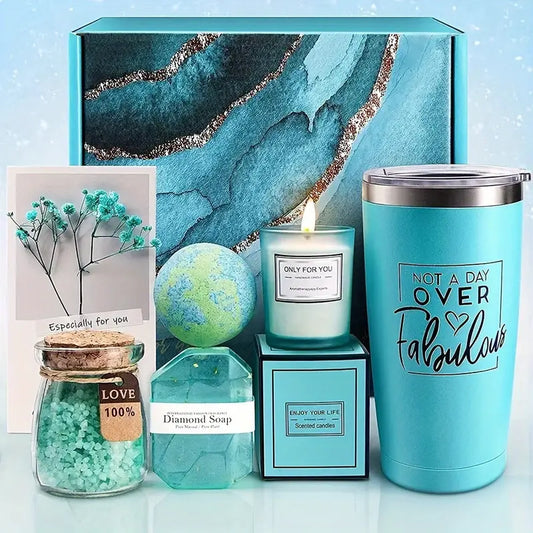 Mother's Day Relaxing Spa Turquoise Gift Basket Set, Unique Gift Ideas for Women