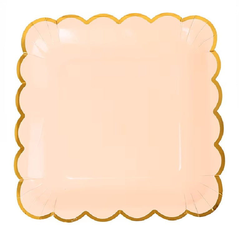 Square Pastel Peach with Gold Lining Paper Plate