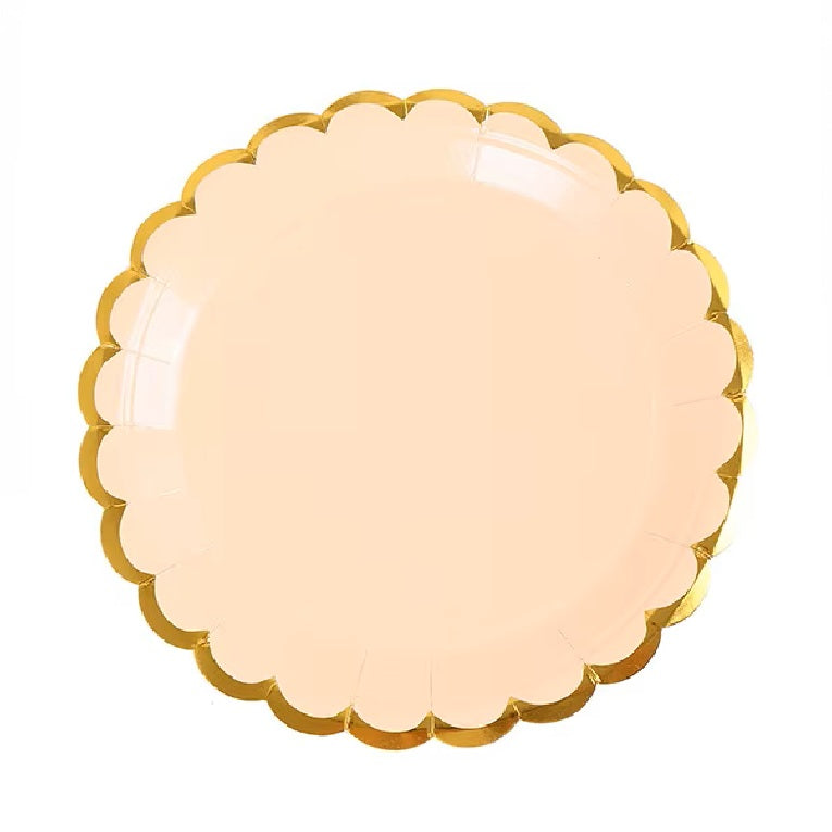 Round Pastel Peach with Gold Lining Paper Plate