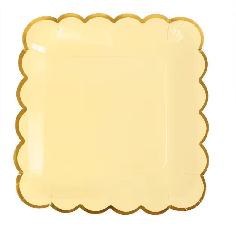 Square Pastel Yellow with Gold Lining Paper Plate