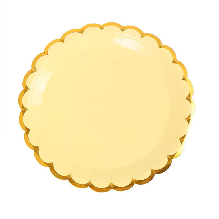 Round Pastel Yellow with Gold Lining Paper Plate