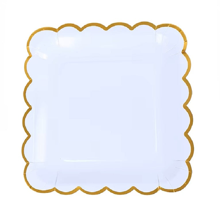 Round Pastel Light Blue with Gold Lining Paper Plate