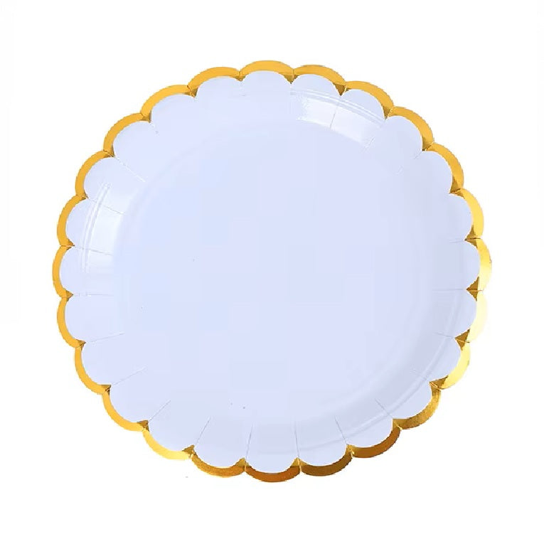 Round Pastel Light Blue with Gold Lining Paper Plate