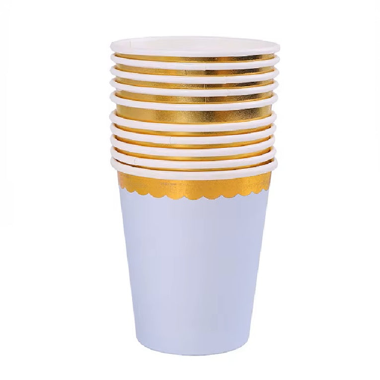 Round Pastel Light Blue with Gold Lining Paper Cup
