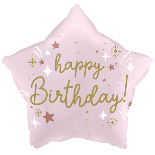 Happy Birthday Star Foil Balloon (Baby Pink)