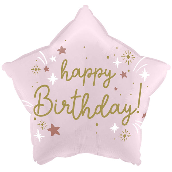 Happy Birthday Star Foil Balloon (Baby Pink)
