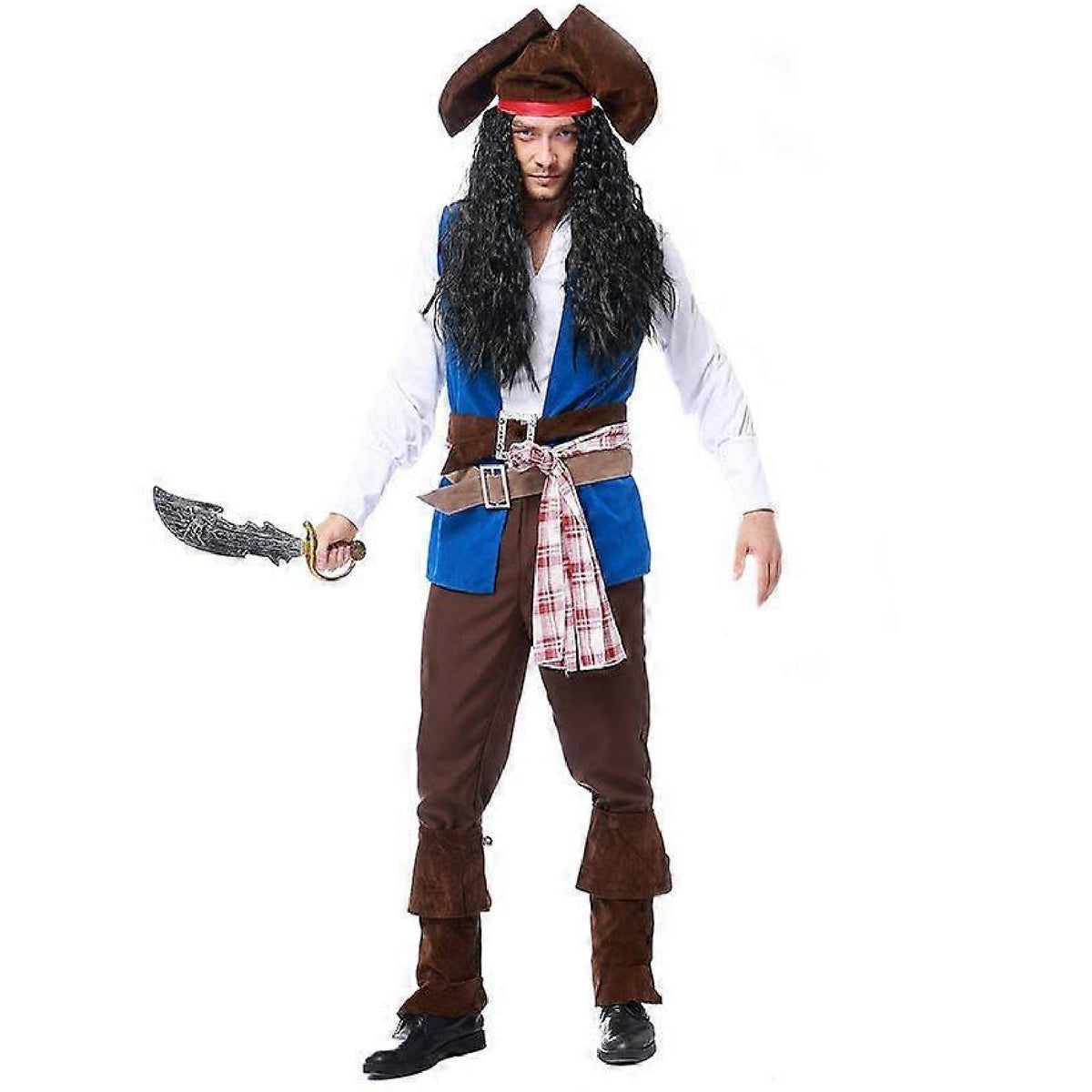 Men's Pirate Captain Jack Costume without Hair & sword