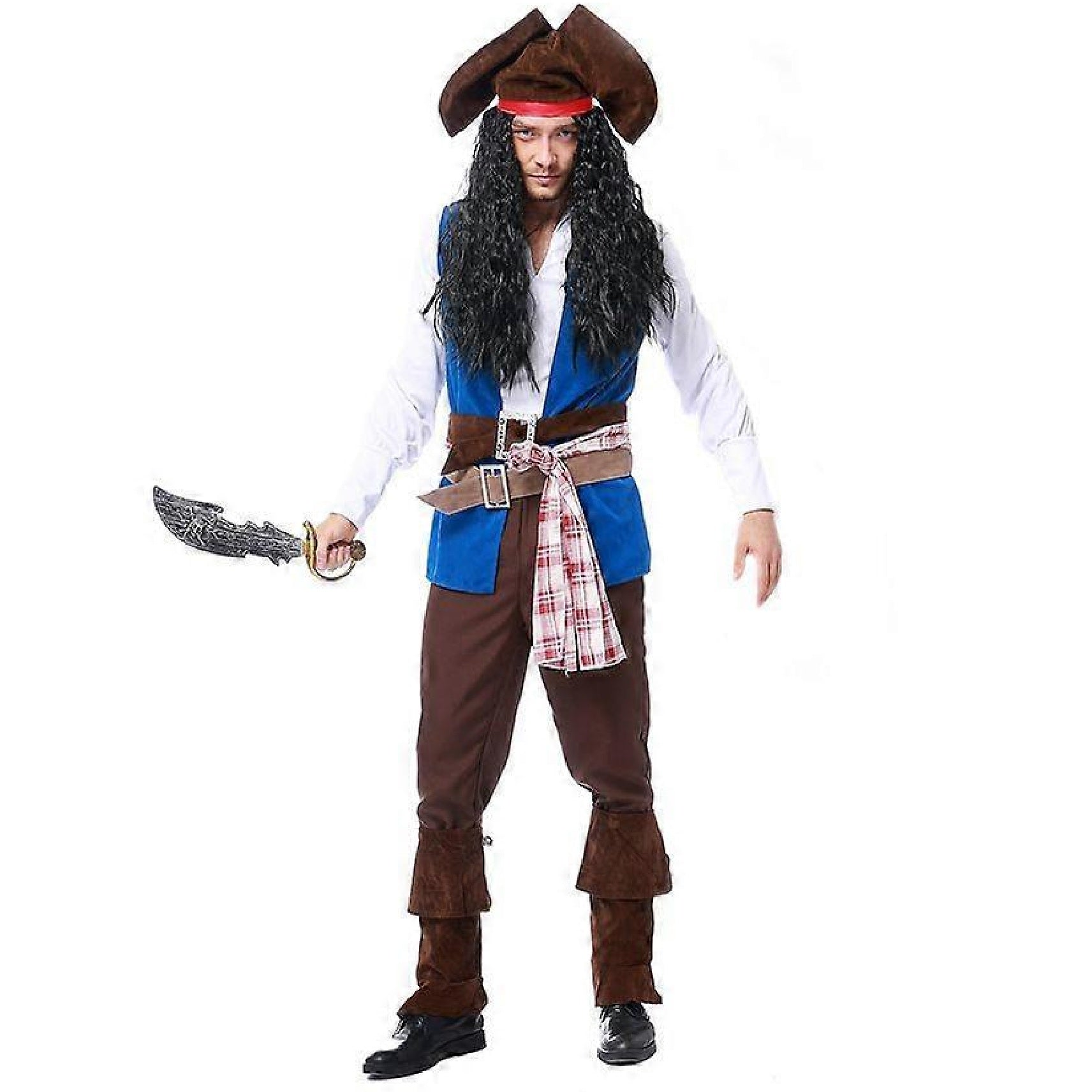 Men's Pirate Captain Jack Costume without Hair & sword