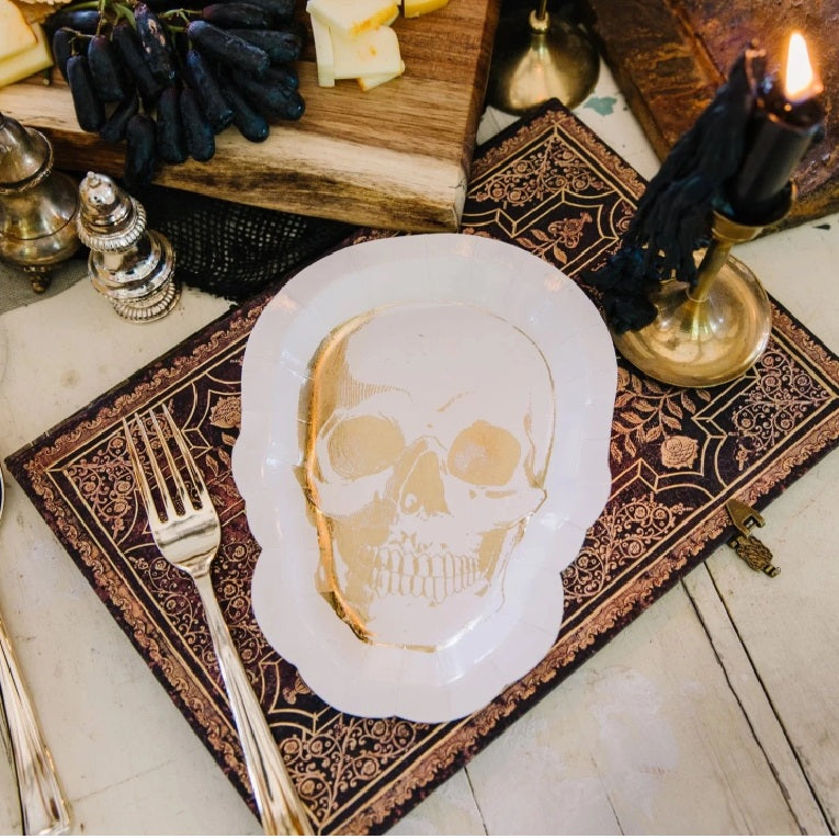 White & Gold Skull Paper Plate
