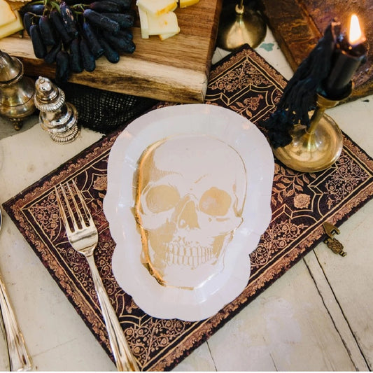 White & Gold Skull Paper Plate