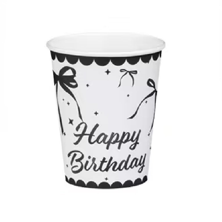 Black and White Bow Happy Birthday Paper Cup