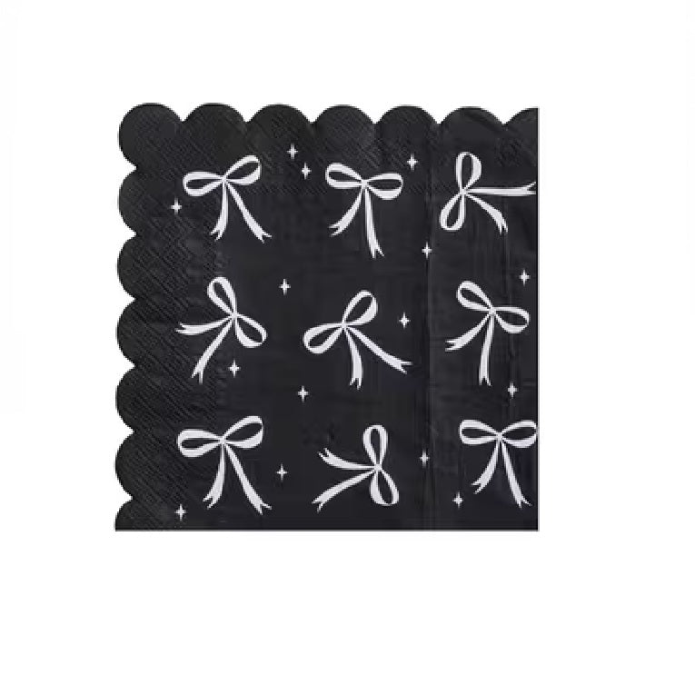 Black and White Bow Happy Birthday Paper Napkins