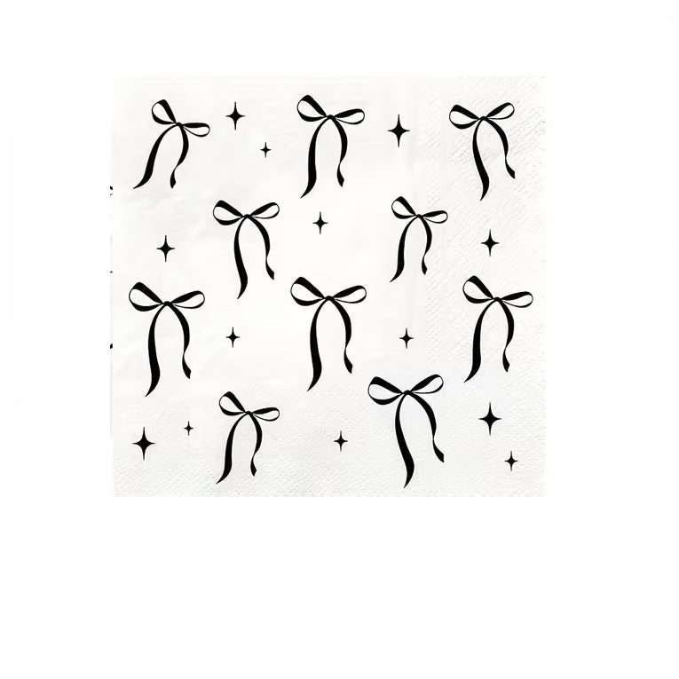 Black and White Bow Happy Birthday Paper Napkins