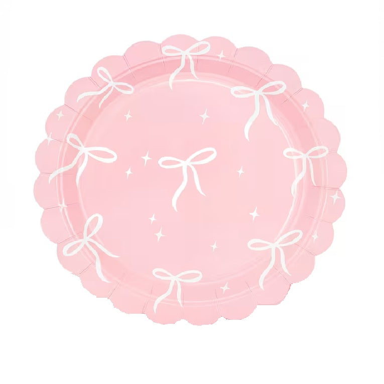 Pink 7 Inch Paper Plate with White Small Bows