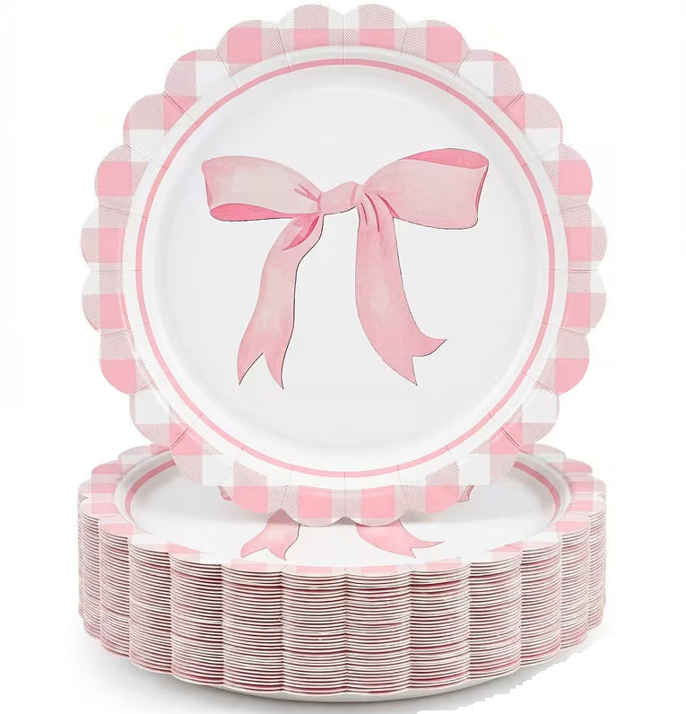 Pink Lace Style Large Bow 7 Inch Paper Plates