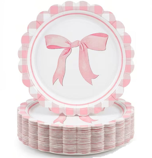 Pink Lace Style Large Bow 7 Inch Paper Plates