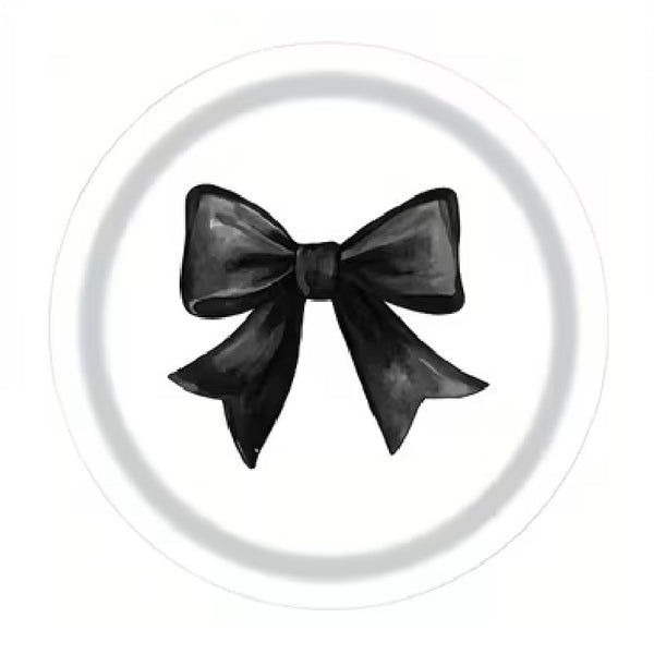 White 9 Inch Paper Plate with Black Bow