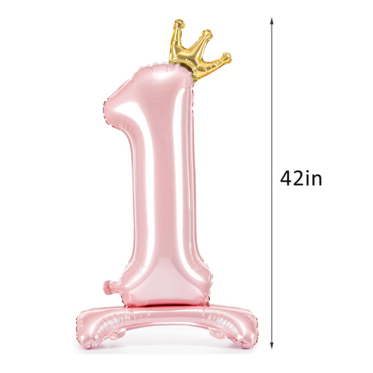 Crown Pink Number 1 Balloon with Base