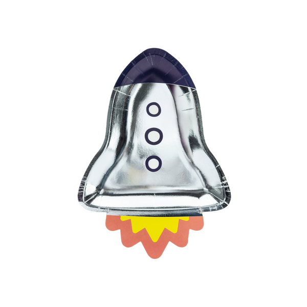 Silver & Blue Rocket Ship Paper Plates Set