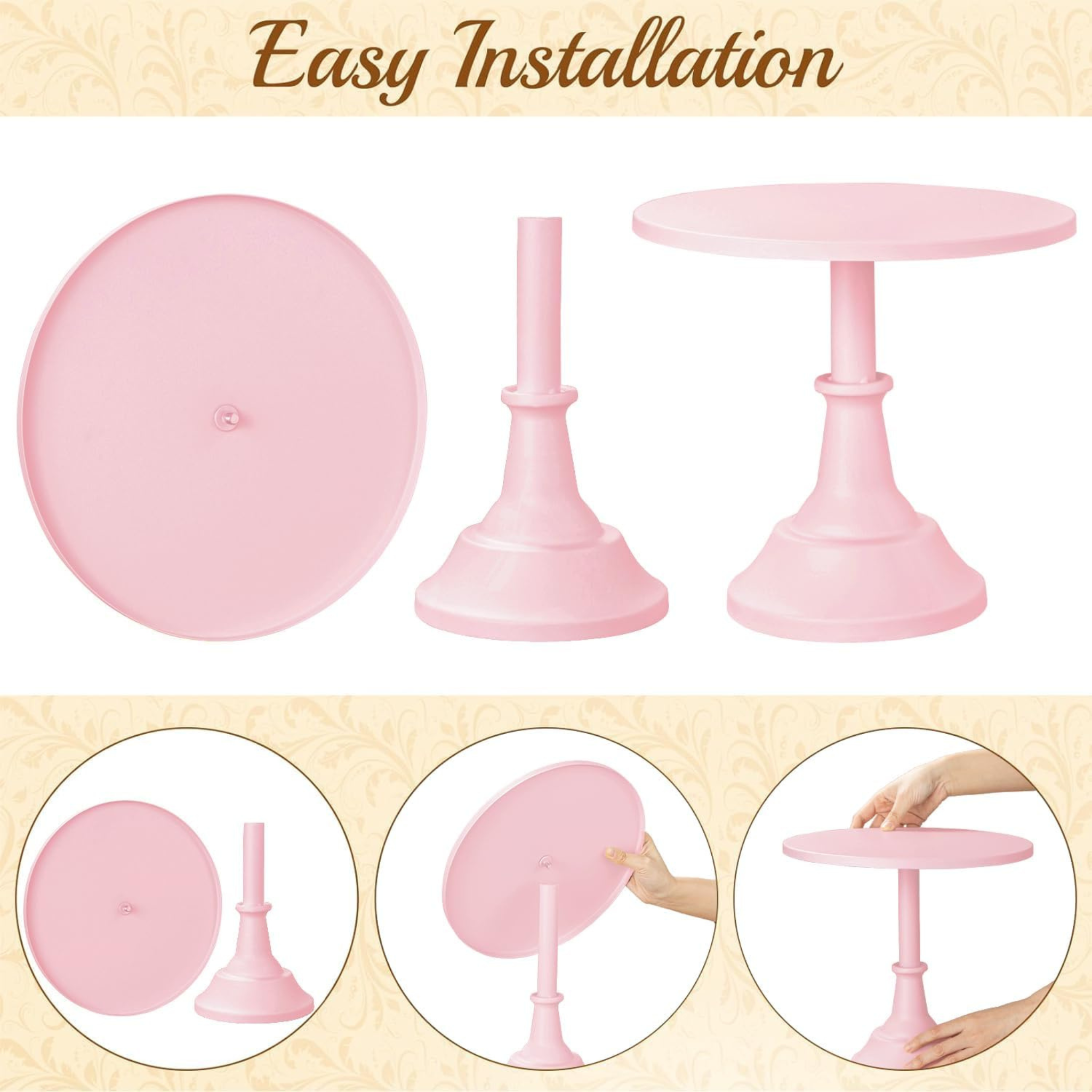 Theme Pink Round Metal Cake Stands Set