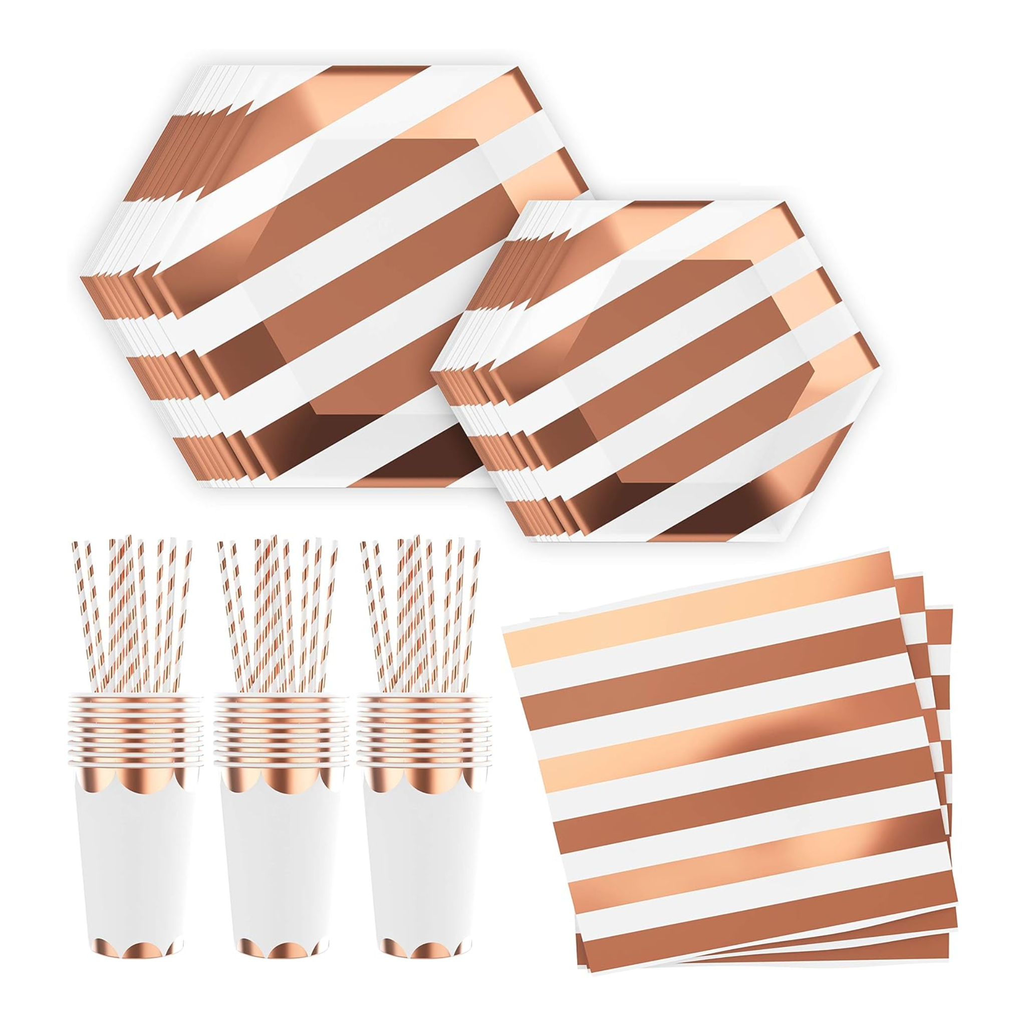 Striped Rose Gold Foil Tableware Set