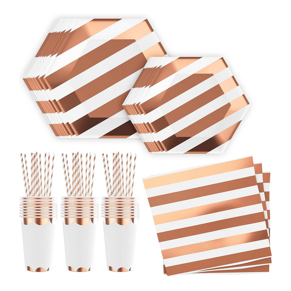 Striped Rose Gold Foil Tableware Set
