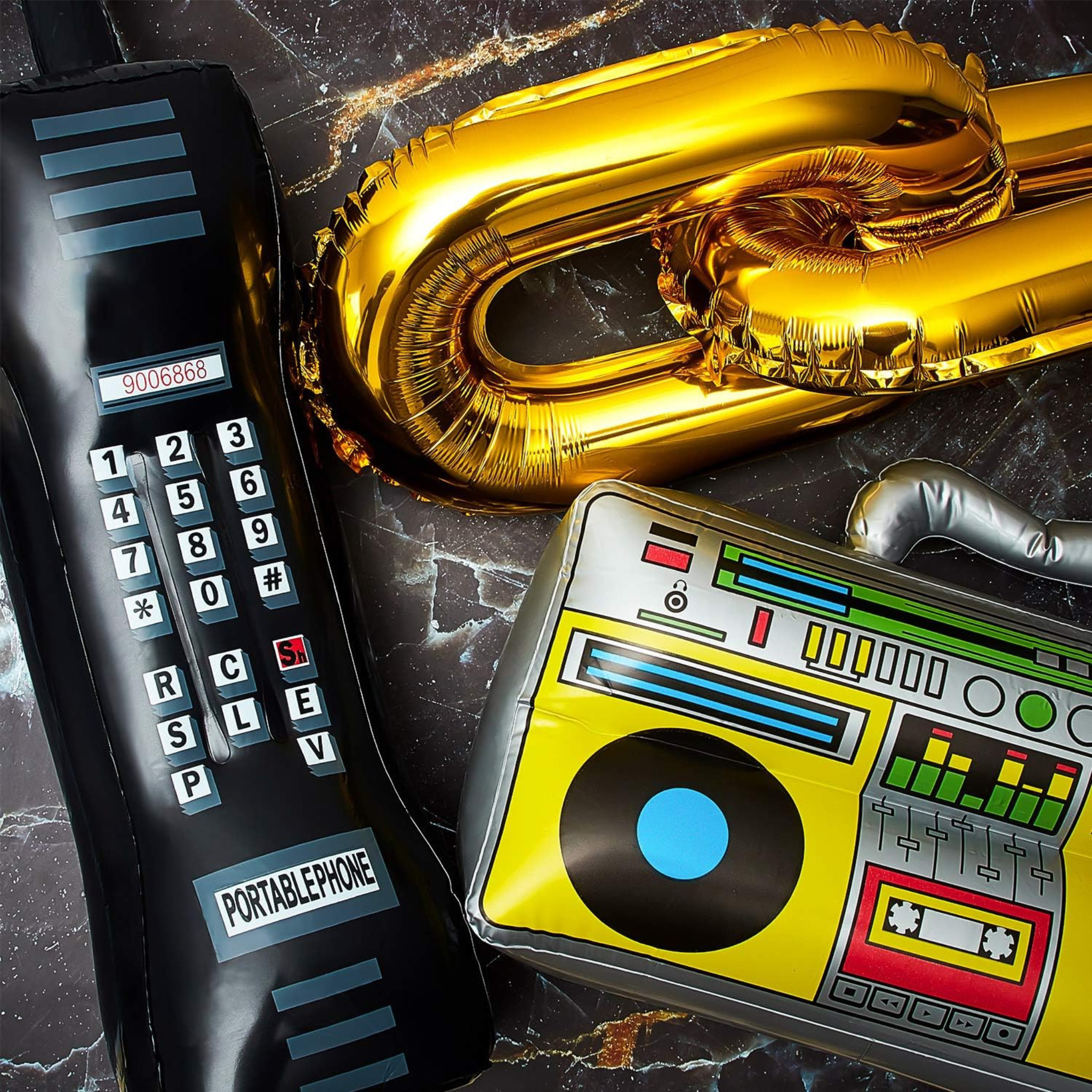 Retro Inflatable Party Pack: Boombox, Phone & Gold Chain!