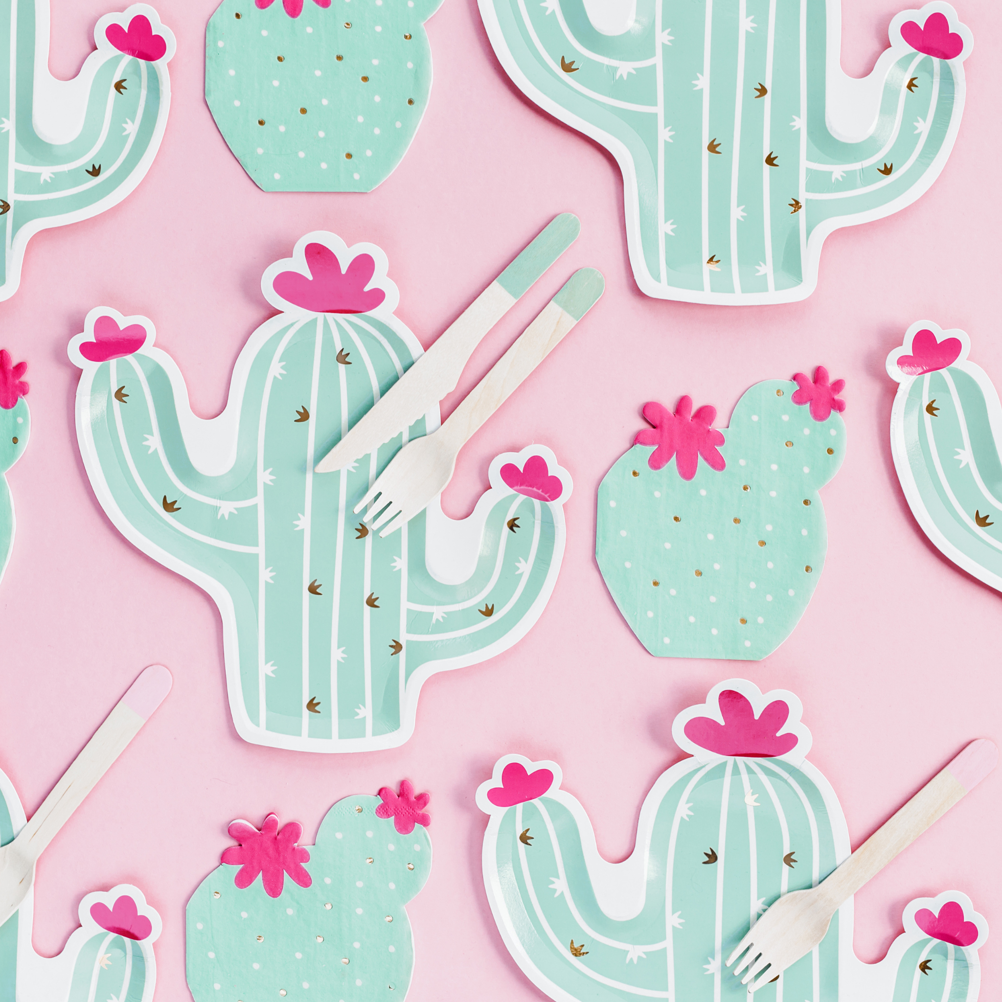 Cactus Shaped Paper Plates Set