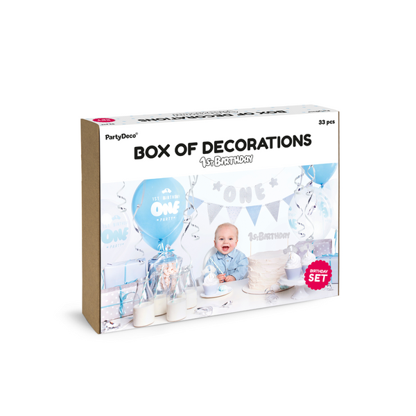 1st Birthday Decorations Set - Blue and Silver Theme
