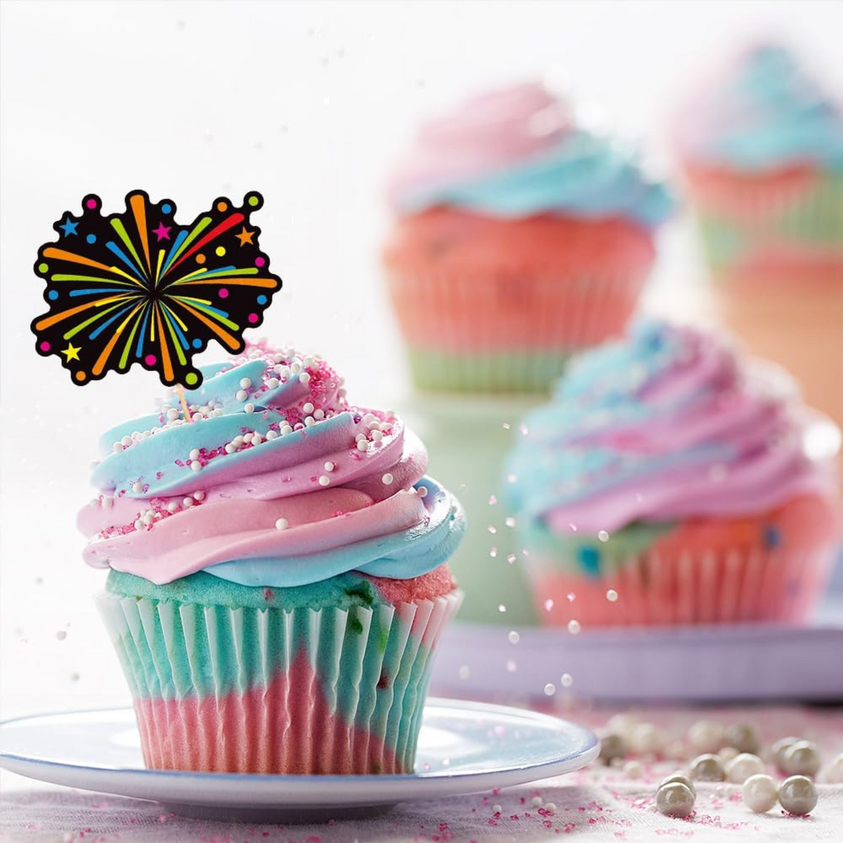 Neon Birthday Party Cupcake Toppers Set