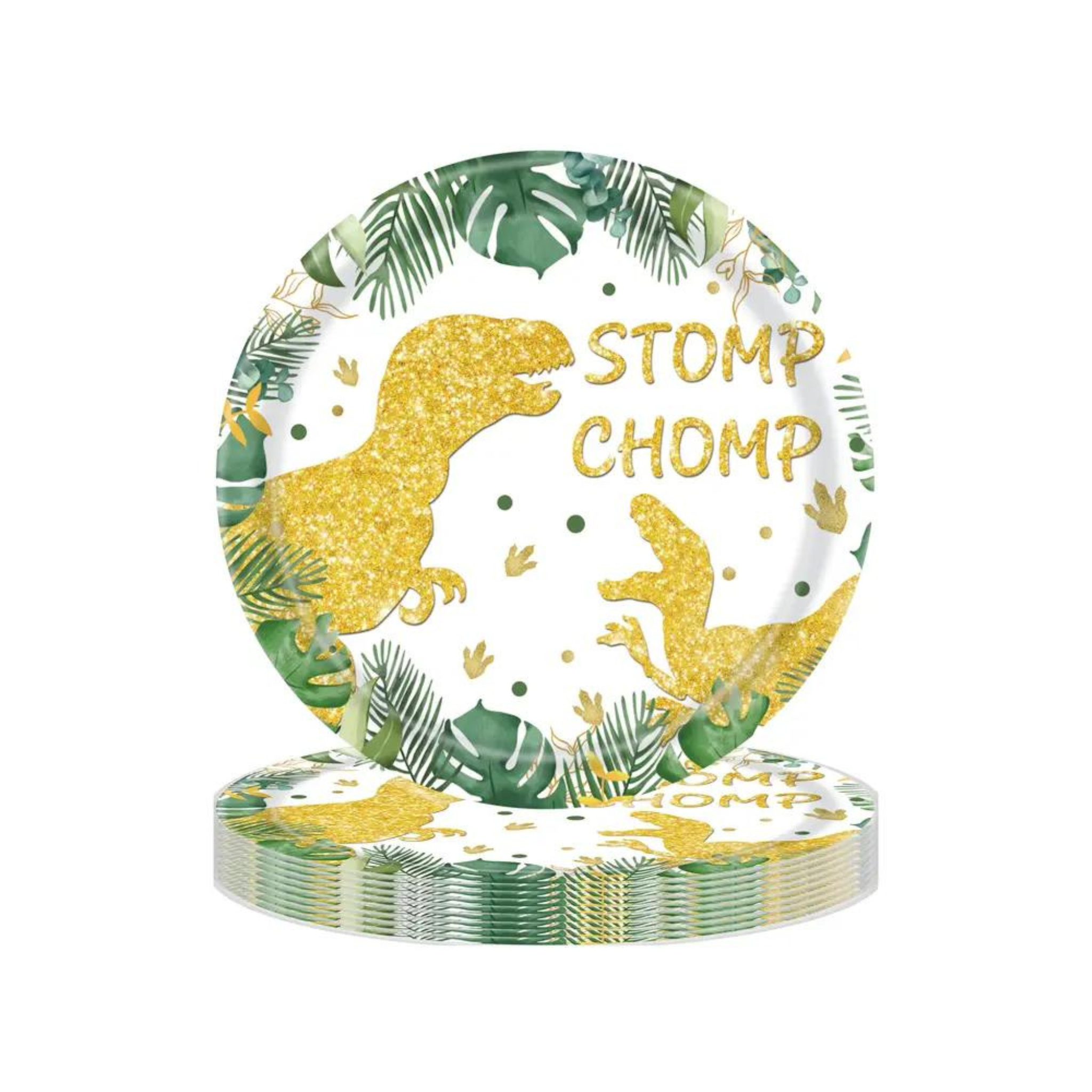 Gold Dino Birthday Party 7 Inch Paper Plates Set