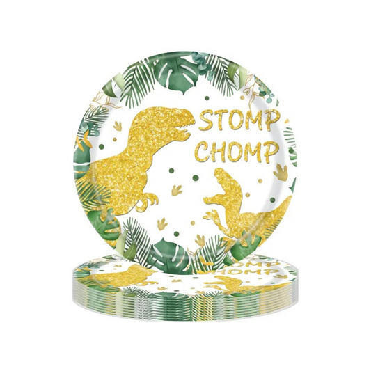 Gold Dino Birthday Party 7 Inch Paper Plates Set