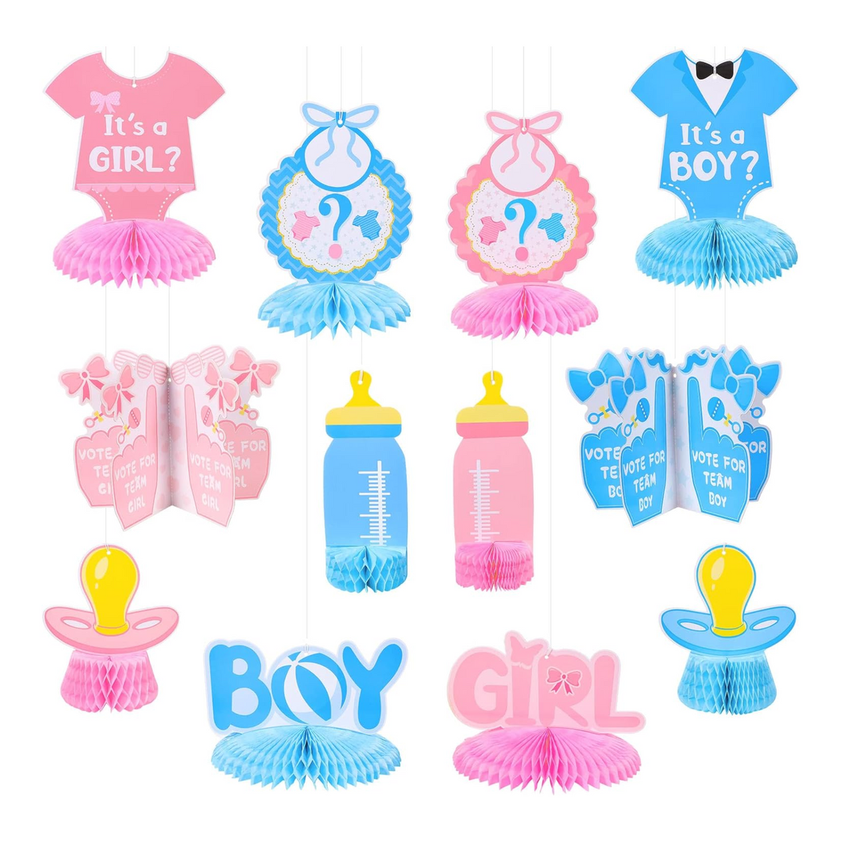 Baby Gender Reveal Honeycomb Table Centerpieces Set