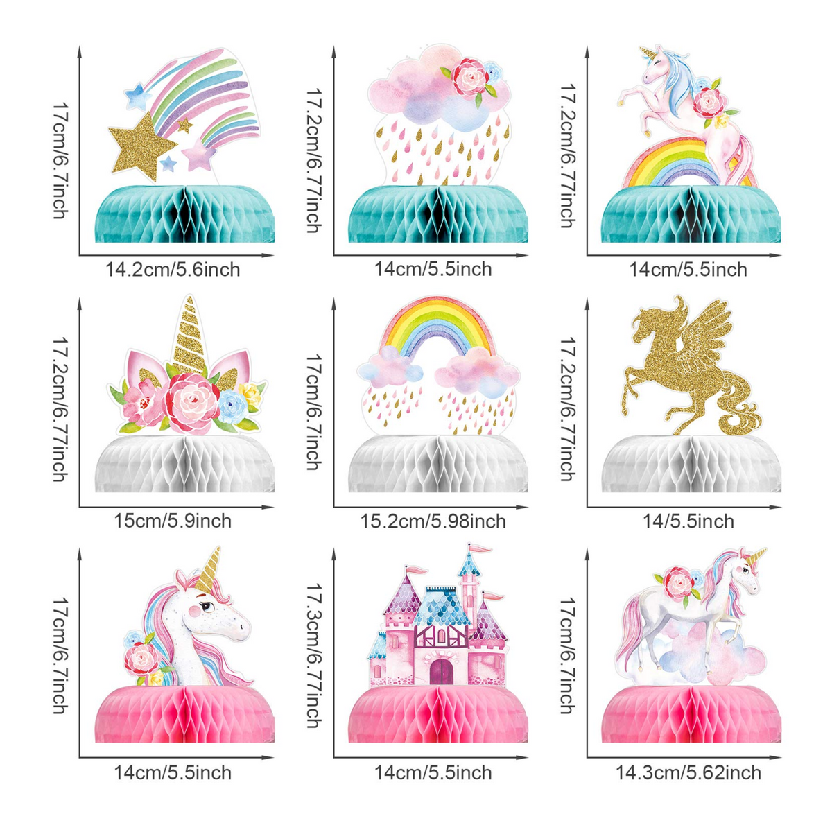 Unicorn Theme Honeycomb Decorations Set