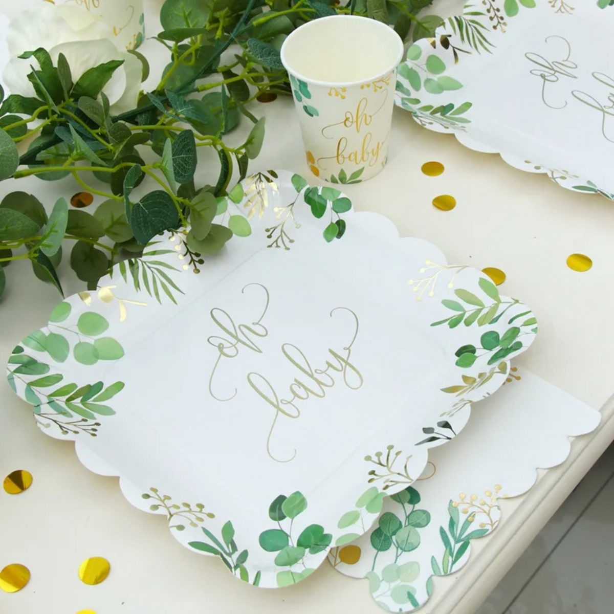 Gold Letter Oh Baby 9 Inch Paper Plates Set