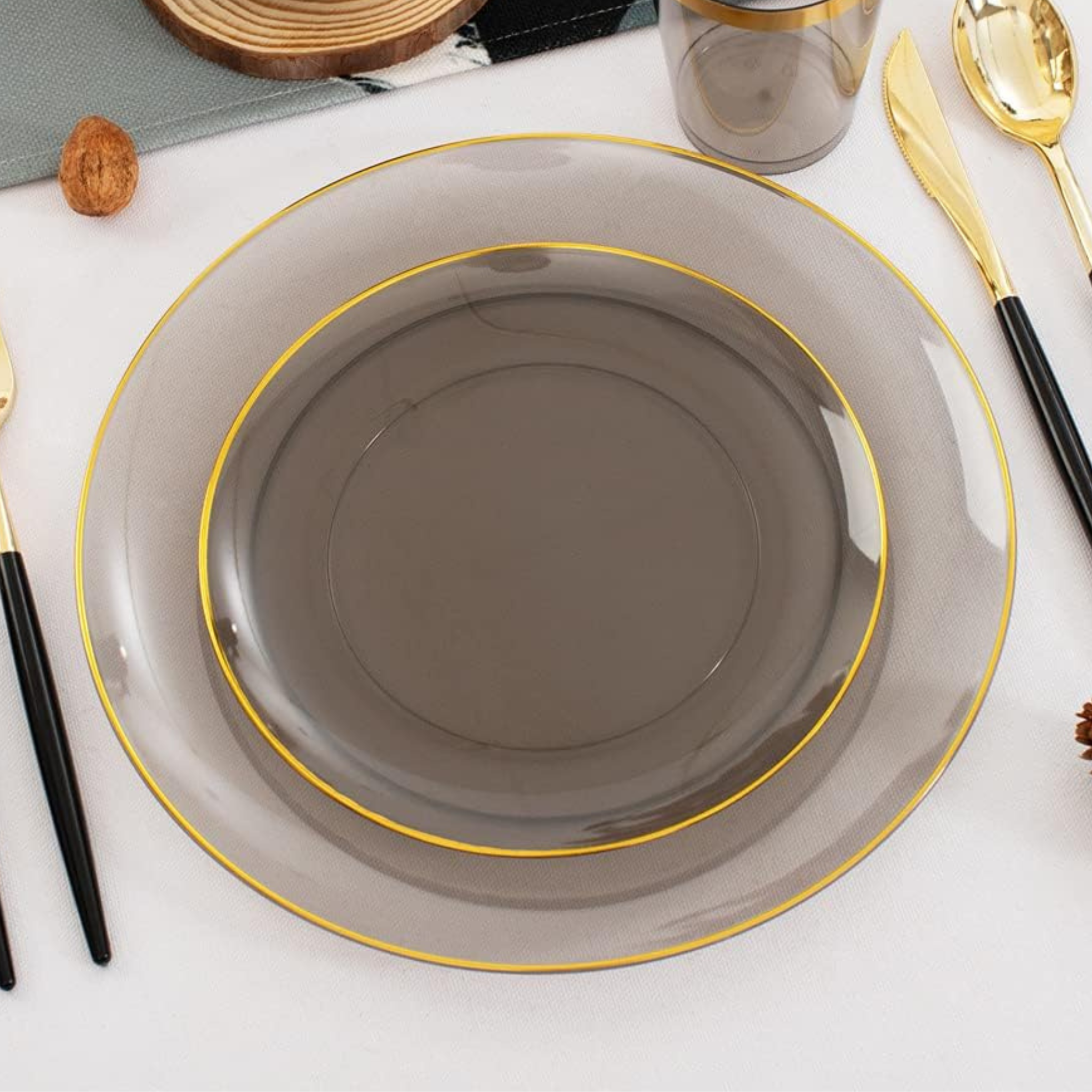 Elegant Black Dessert Plates with 19-cm Gold Rim Set