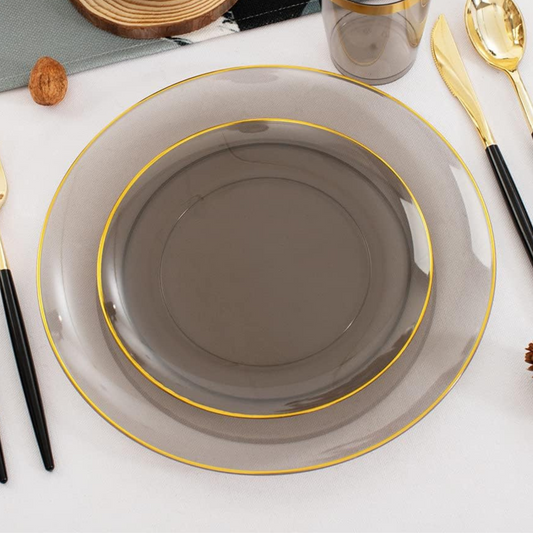 Elegant Black Dessert Plates with Gold Rim Set