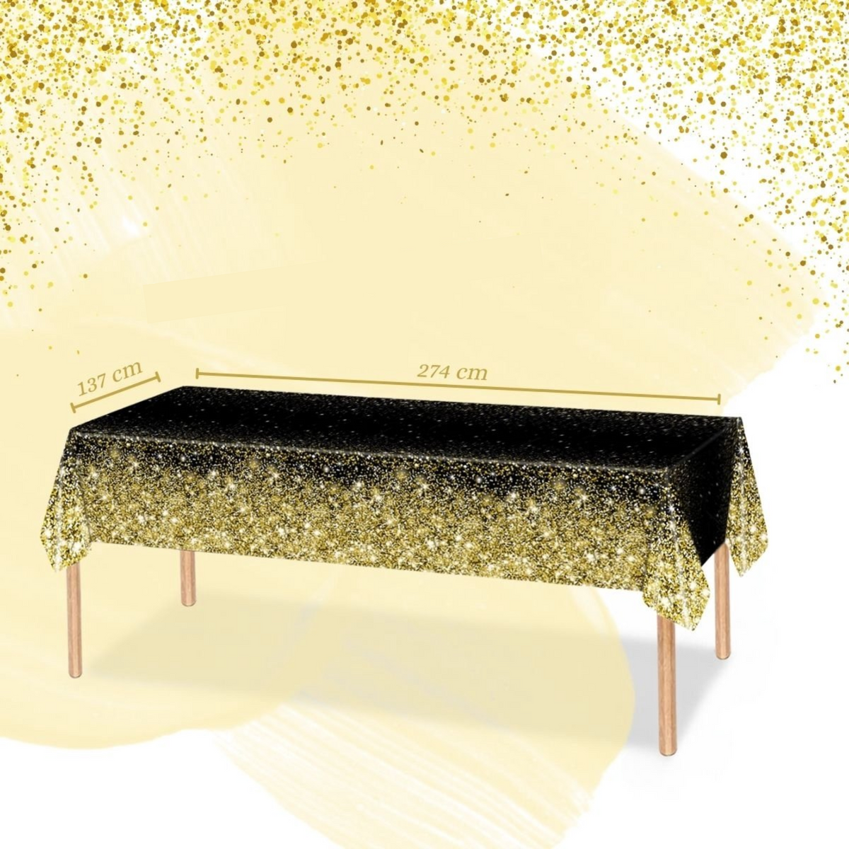Black Gold Glitter Party Tablecloth