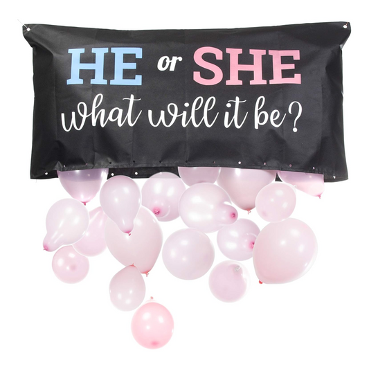 He or She Gender Reveal Balloon Drop Bag Set