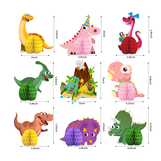 Cute Dinosaur Honeycomb Centerpieces Table Toppers Set