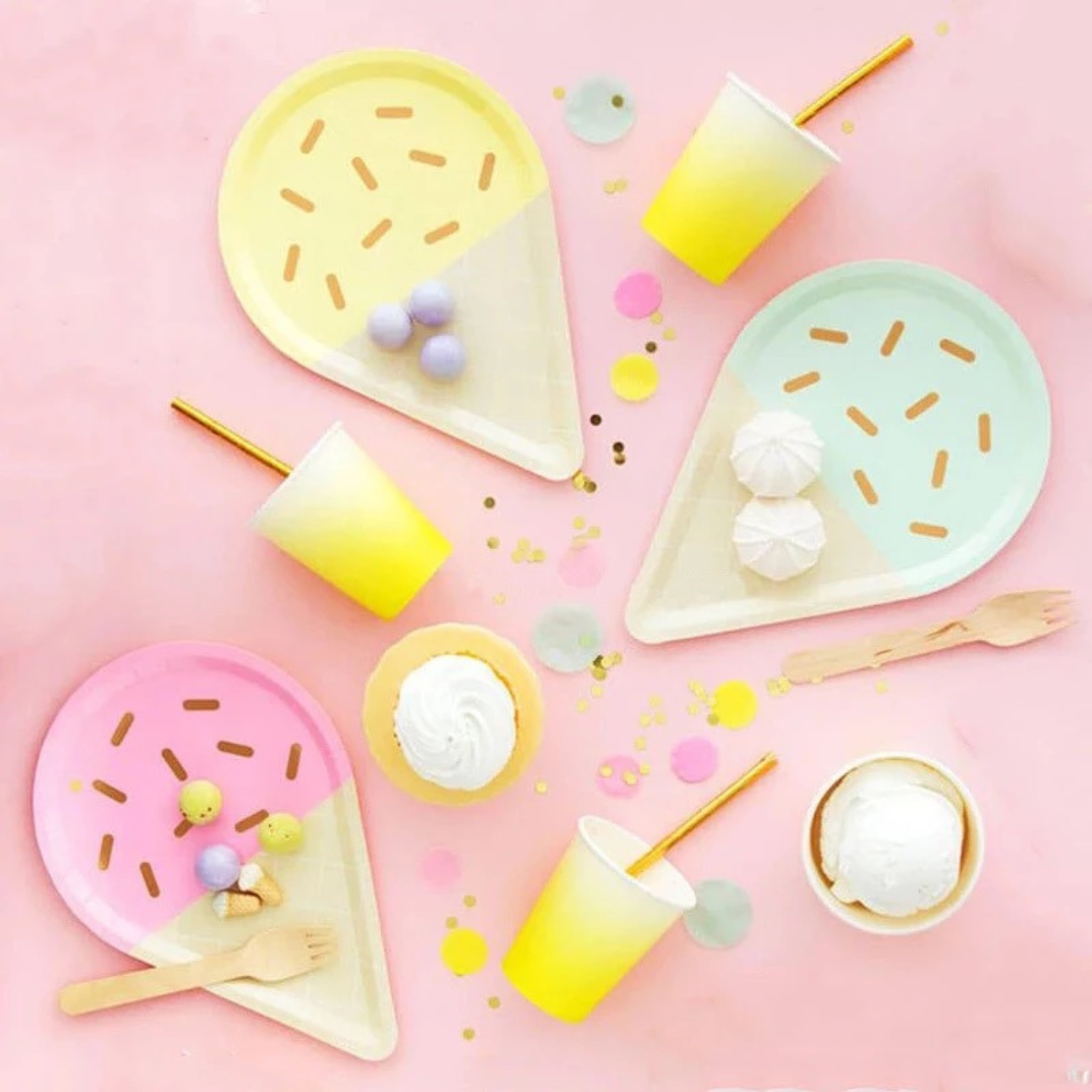 Ice Cream Theme Birthday Party Tableware Set (Yellow)