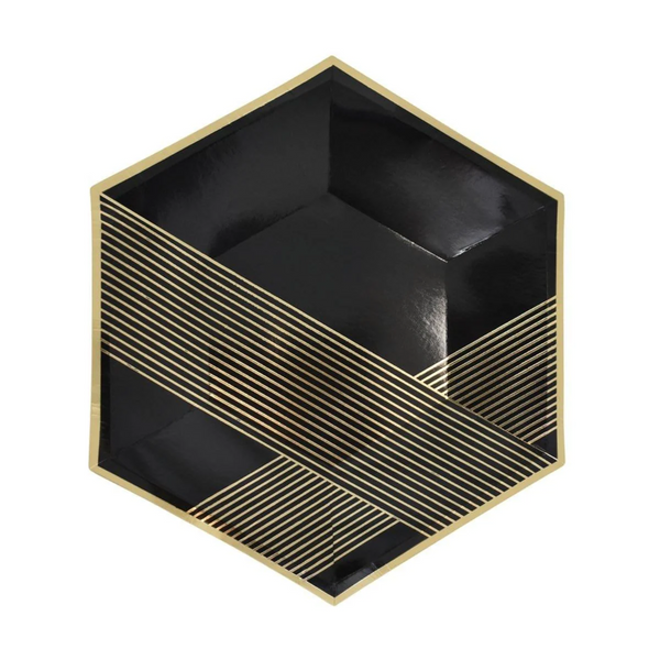 Black with Gold Theme Party Hexagon Plates Set
