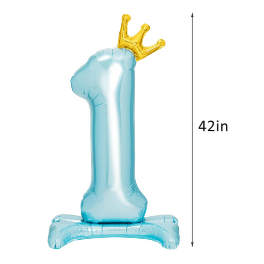 Crown Blue Number 1 Balloon with Base