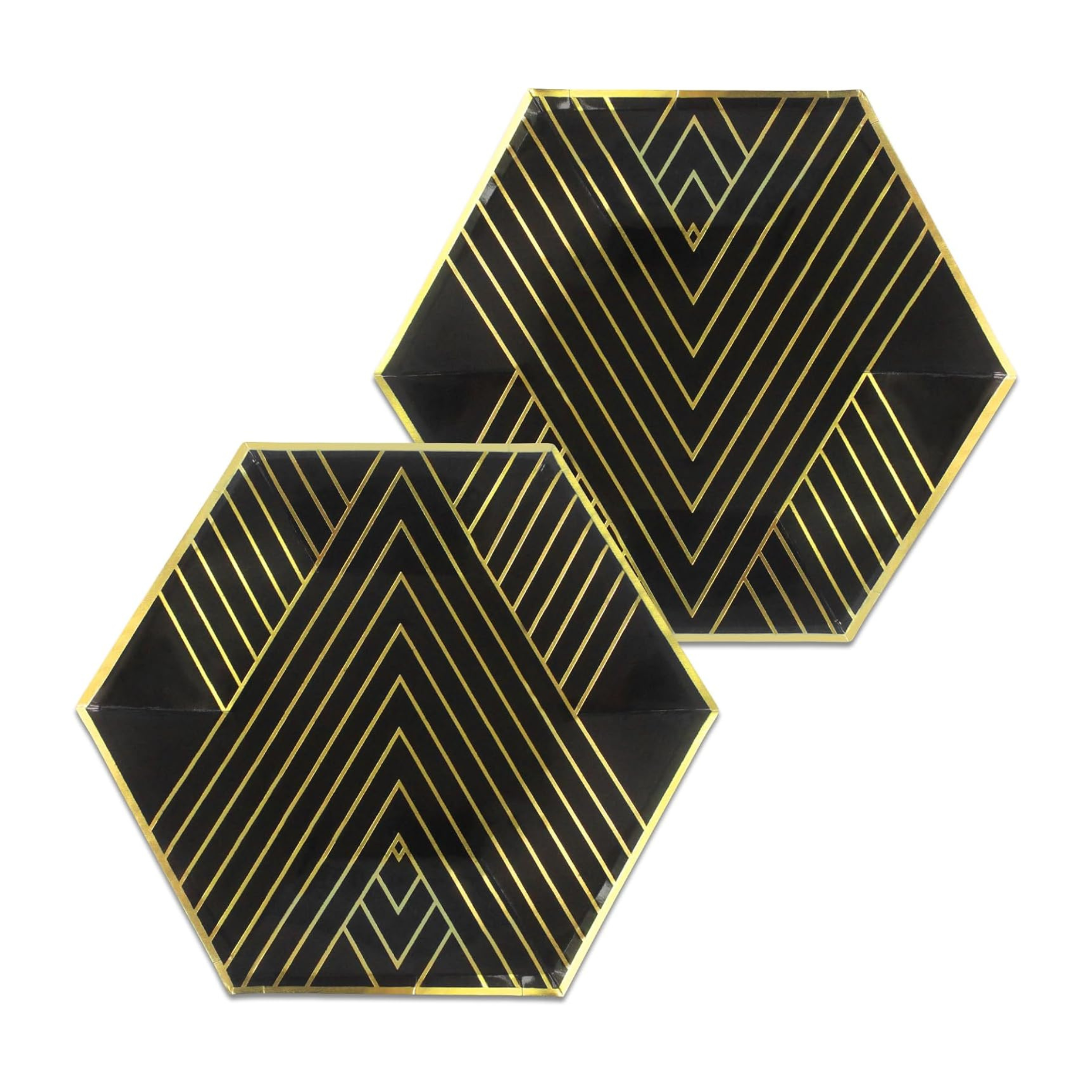 Black with Gold Theme Party Hexagon Plates Set
