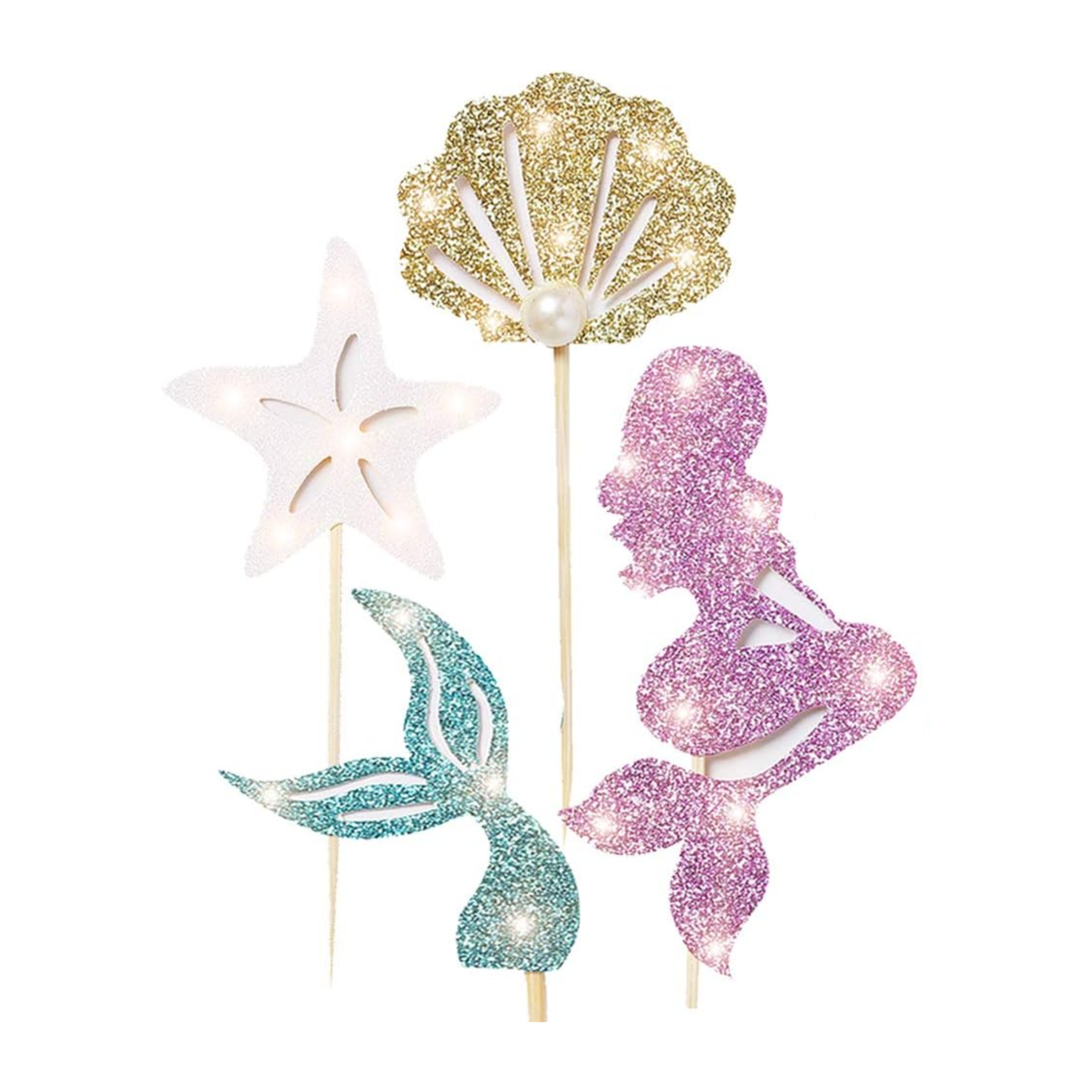 Mermaid Theme Cupcake Toppers Set with Glittery Design