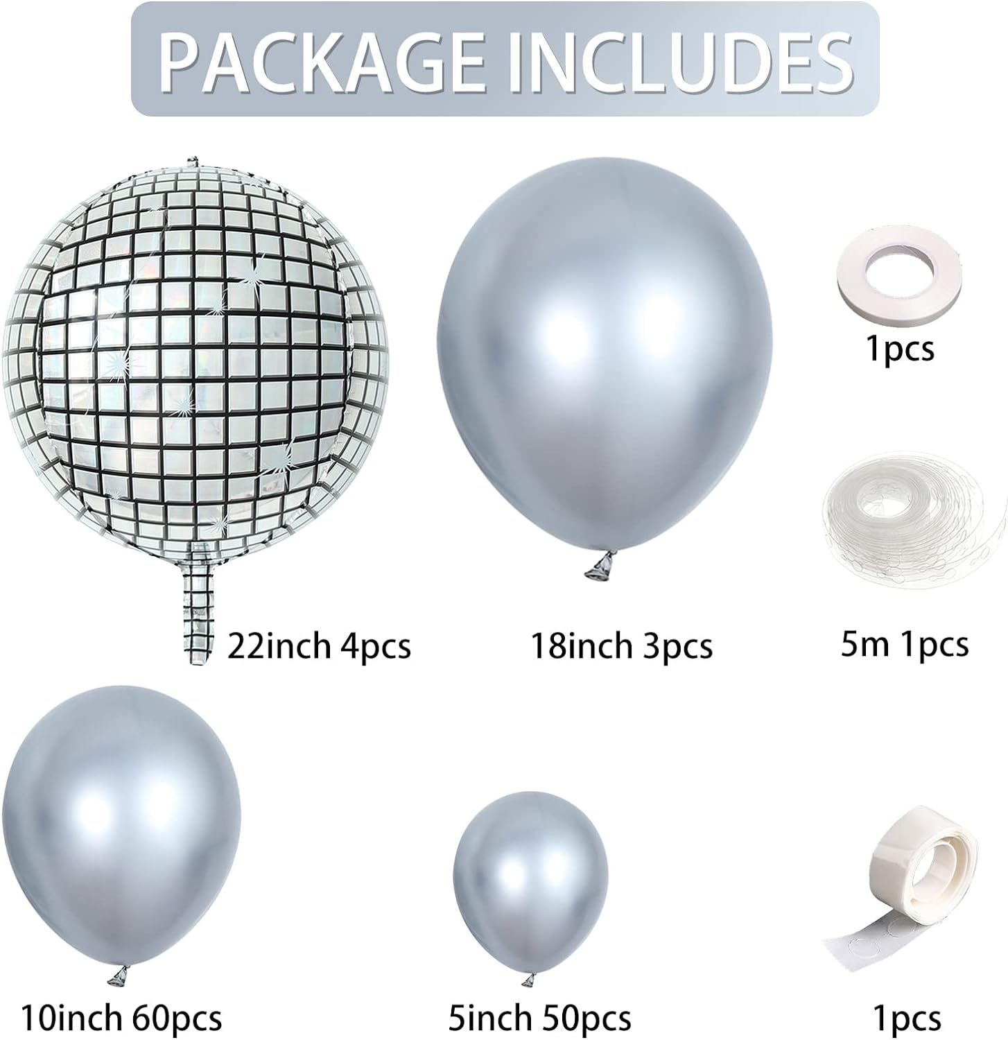 Chrome Silver Balloon Arch & 4D Laser Disco Foil Balloons