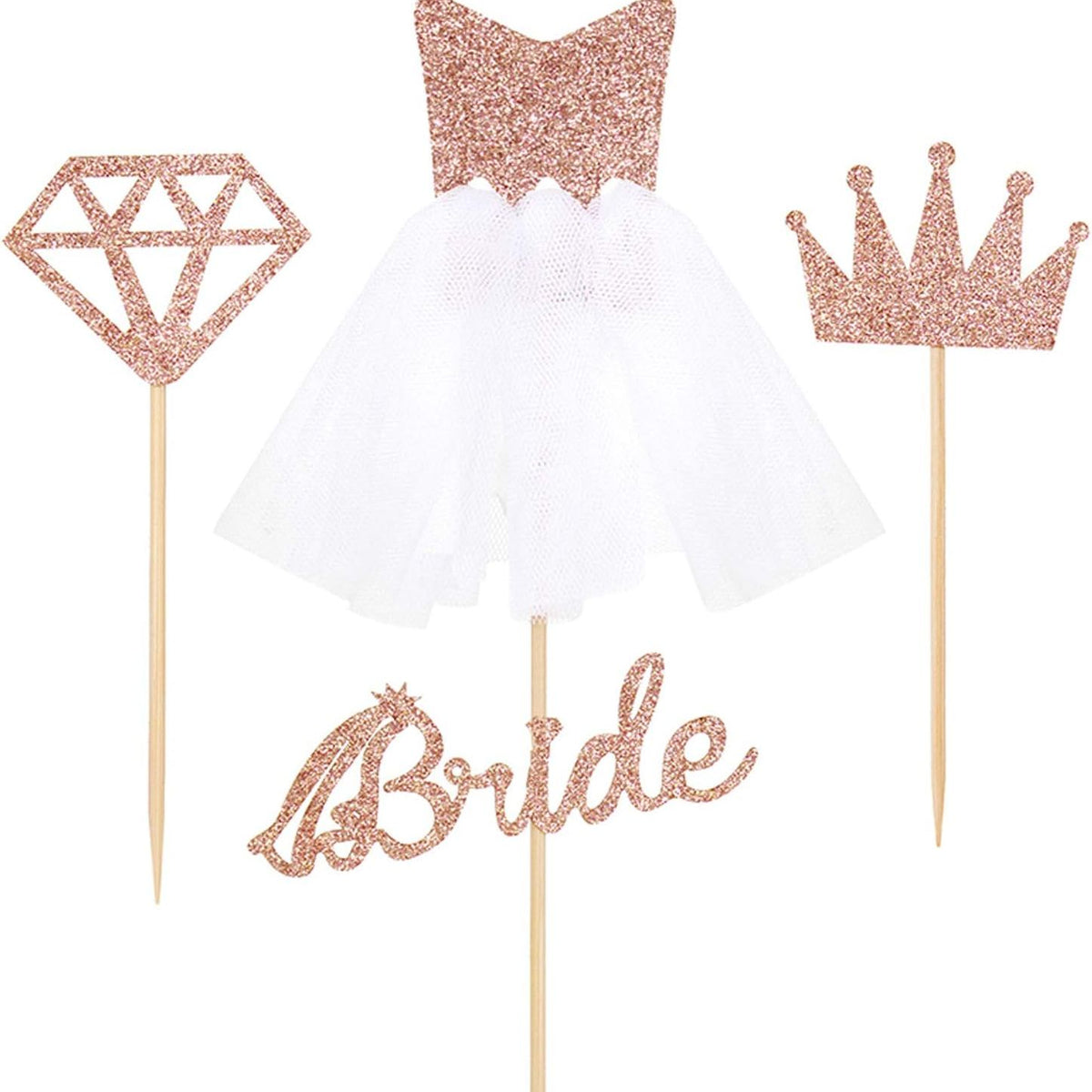 Rose Gold Bride Cupcake Toppers Set